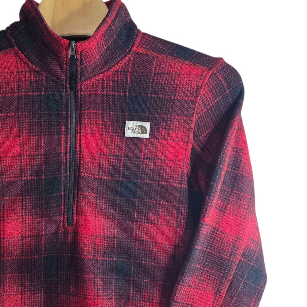 The North Face Red Black Plaid Fleece 1/4 Zip Pullover Sweatshirt Mens Size L